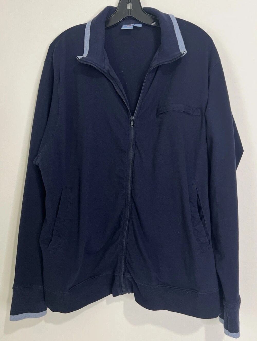 Active Joe Men’s Zip-Up Size Medium Navy w/Lt Blue Stripe Jacket Cotton Preppy